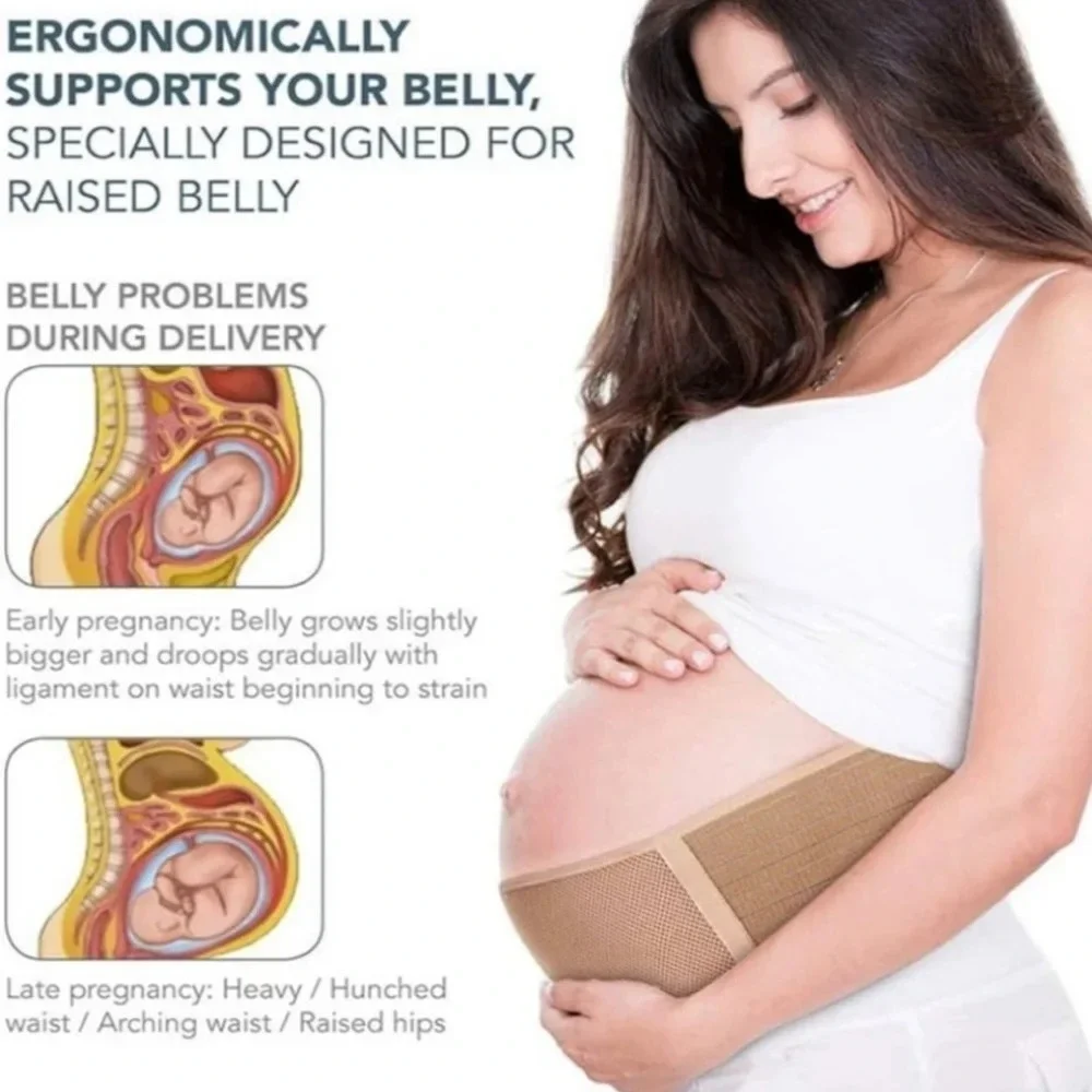 Maternity support belt Khaki tan elastic band stretchy comfort